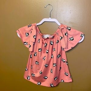 Girls S pink panda off shoulder tee shirt